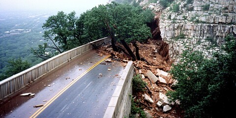 Landslide Damage Road Destruction Mountain Debris Environmental Disaster