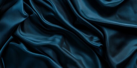 Obraz premium Luxurious blue satin fabric with rich folds, creating a soft and flowing texture. Elegant and vibrant material ideal for backgrounds, banners, or fashion-themed projects.
