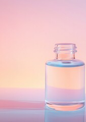 Obraz premium A clear bottle of liquid is sitting on a table