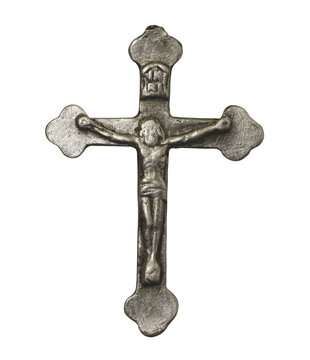 vintage silver cross macro photography  on transparent background