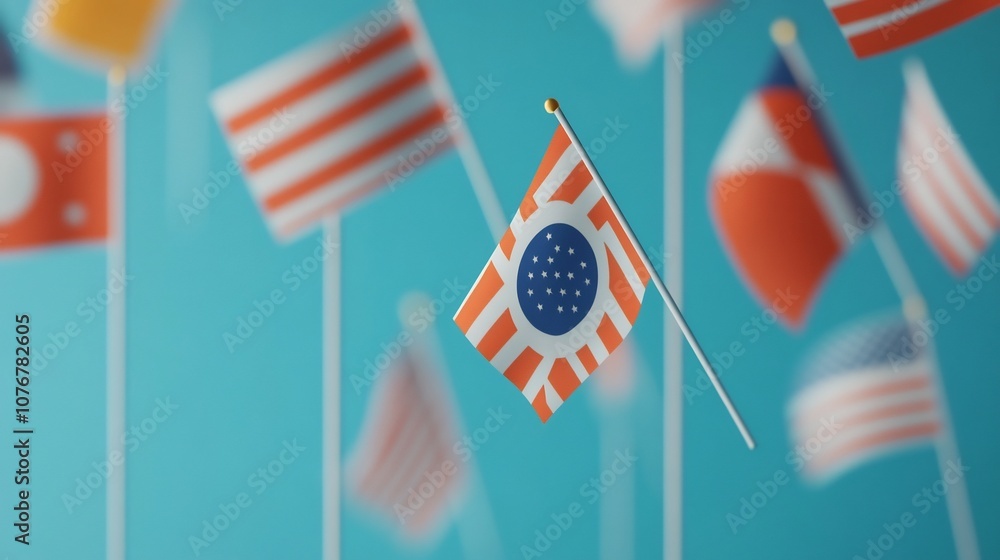 Poster floating national flags on soft gradient background