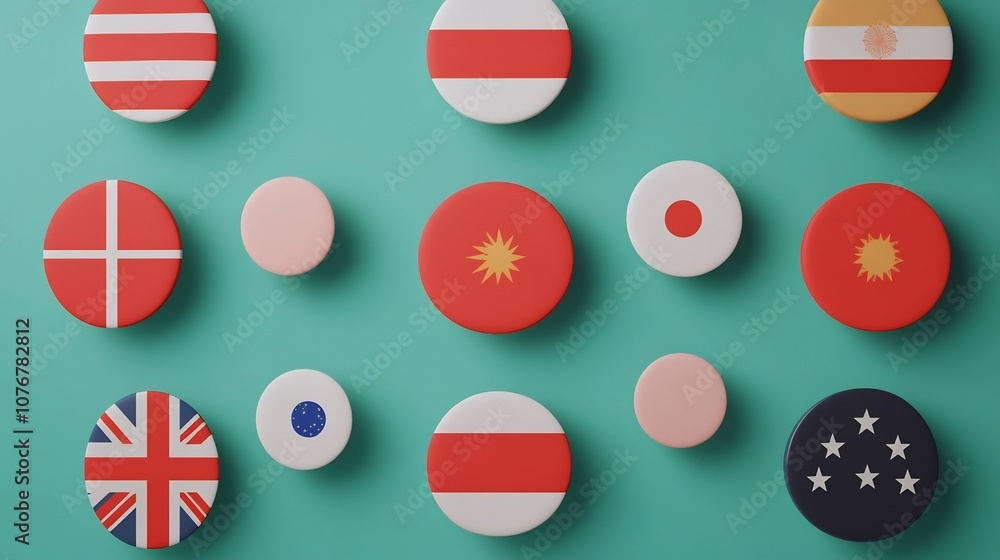 Poster floating national flags on soft gradient background - 3d