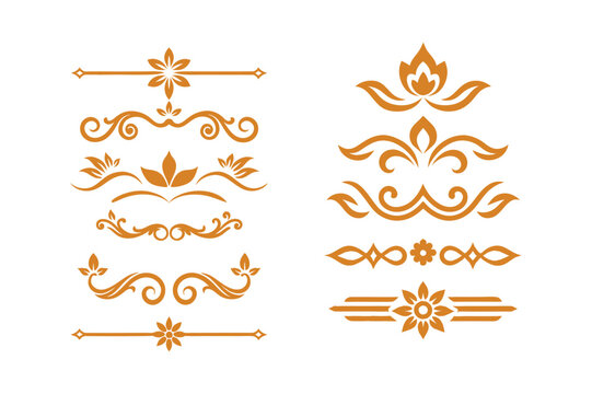 Elegant Golden Divider Ornaments Vector Illustration Set.