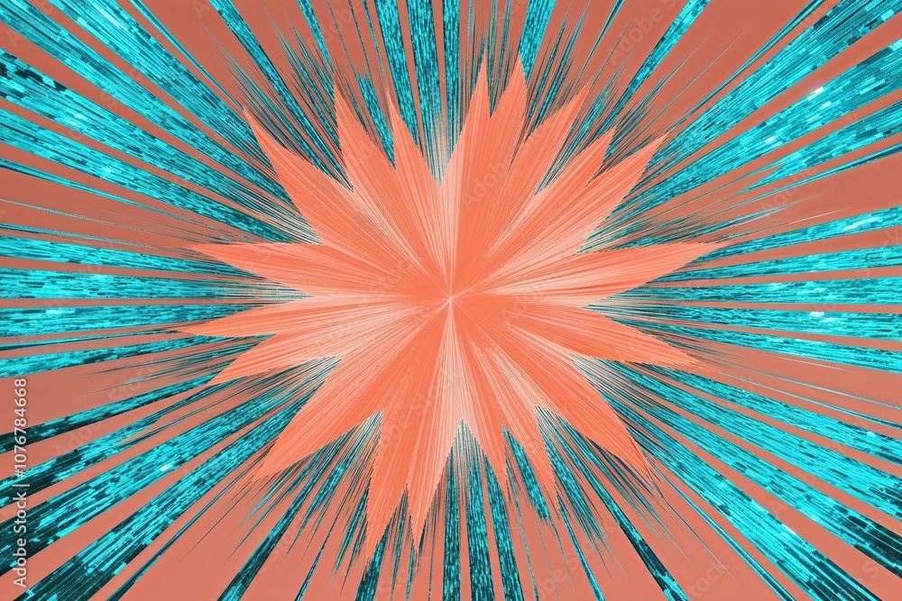 Poster vibrant peach and cyan burst effect with shimmering rays on isolated background