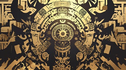 Obraz premium Intricate Golden Geometric Design on Black Background