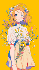 Anime girl wearing colorful floral dress