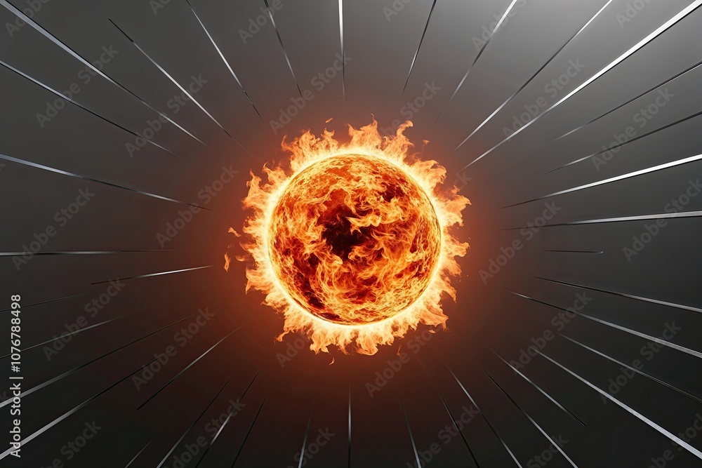 Poster dynamic fire sphere emitting heat on stylish background for creative design and motion graphics