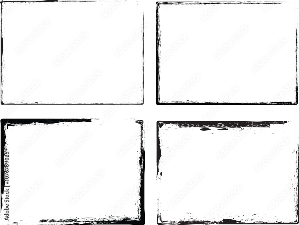Fototapete Set of vector border frames with rough edges . Rectangular frame template collection . distress texture . Grunge tiny frame borders isolated on the background . Rough edges effect . Rectangles pack.