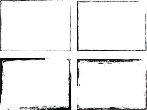 Set of vector border frames with rough edges . Rectangular frame template collection . distress texture . Grunge tiny frame borders isolated on the background . Rough edges effect . Rectangles pack.