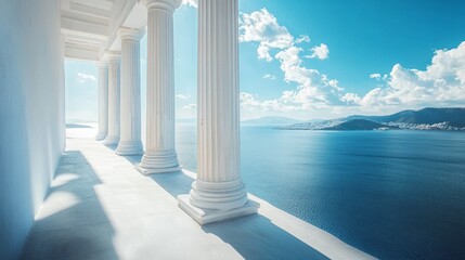 White columns, Columns on blue sky and blue sea background
