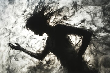 Fototapeta premium A woman's silhouette is shown in a black