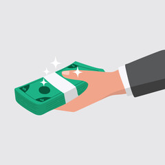 hand giving money vector cartoon art sign symbol to describe payment fiat money