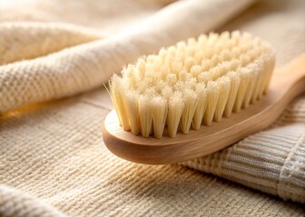 Closeup of a Beige Hair Brush on a Soft Towel, Perfect for Hair Care and Styling Photography, Highlighting Texture and Details for Beauty and Personal Care Stock Images