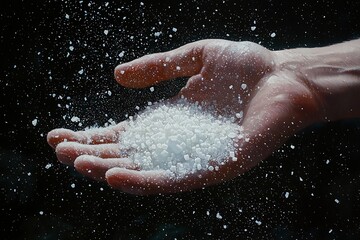 Fototapeta premium hand holding sugar isolated in black background