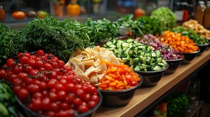 Obraz premium A table full of vegetables including tomatoes, cucumbers, and carrots