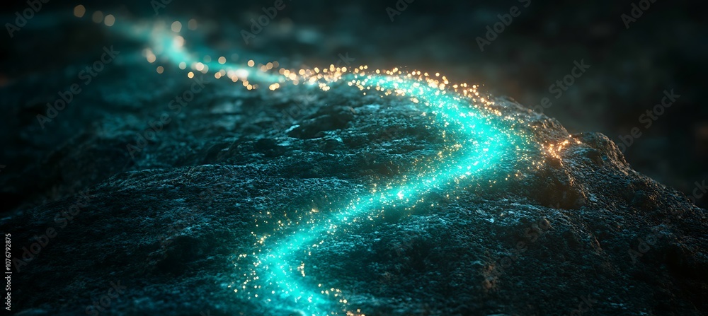 Poster a digital background with green particles illustrating data flow