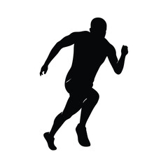 Fototapeta premium A man running in a race. He is wearing a black shirt and shorts. He is wearing a pair of sneakers