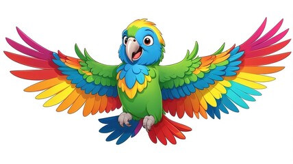 Obraz premium Cheerful parrot with colorful wings, perfect for a white backdrop. 