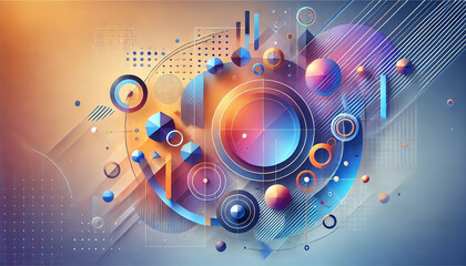 Obraz premium Vibrant Geometric Abstract Background with 3D Shapes and Dynamic Lighting