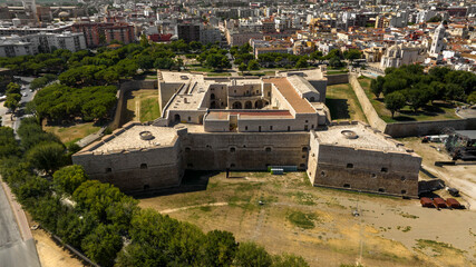 Aerial view of the castle located in Barletta, Puglia, Italy. It was a medieval fortress and today...