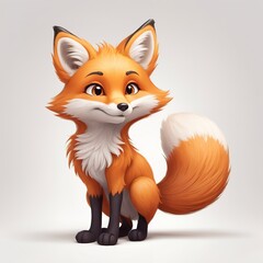 Obraz premium Cute cartoon fox with fluffy tail, isolated backdrop. 