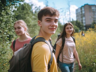 Obraz premium Youthful Travelers on a Hike