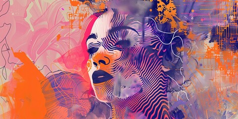 Vibrant Abstract Portrait of a Woman with Dynamic Colors and Patterns in a Modern Artistic Style