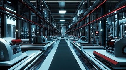 Obraz premium Futuristic Industrial Corridor with Automated Machines