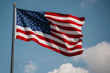 Fototapeta premium American Flag Flapping in the Wind Representing Love and Honor for the Nation