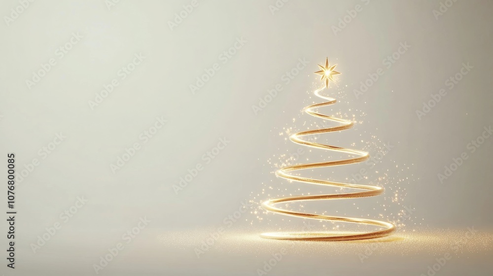 Aufkleber a stunning golden christmas tree spirals upward, adorned with sparkling lights and a shining star at