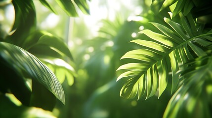 Obraz premium Close-up of healthy 3D green foliage surrounded by tropical leaves, perfect for nature, gardening, or eco themes