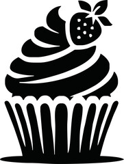 Cupcake Icon. Cake icon silhoutte. Cupcake, Sweet, Food, Frosting, Cake, Frosting. Vector Illustration