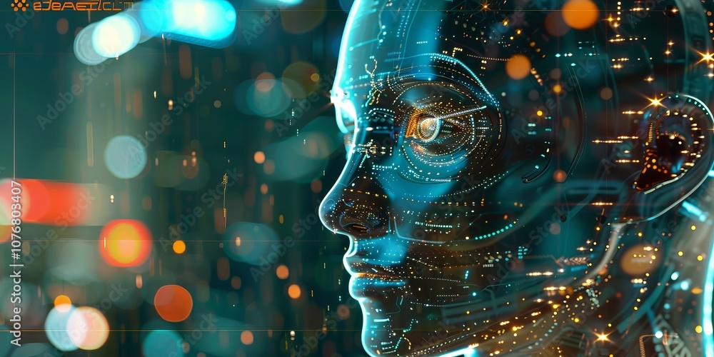 Poster futuristic ai concept with digital interface and abstract technology elements