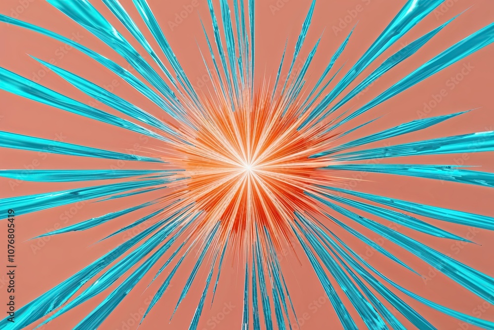 Poster vibrant peach and cyan burst effect with shimmering rays on isolated background