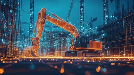 construction site where IoT sensors monitor material usage, worker safety, and building progress in real-time.