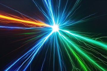 Obraz premium Vibrant Energy Burst Creating Bright Blue and Green Streaks on a Dynamic Background