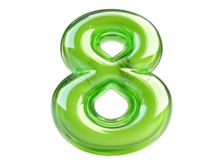 Shiny Green Number Eight Sculpture with Smooth Curves and Reflective Surface, Ideal for Modern Design and Artistic Projects