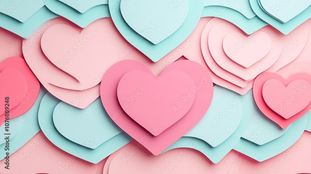 Aufkleber intertwined heart shapes in soft color palette with subtle shadow play