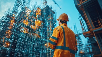 AI-driven systems managing a complex construction site, optimizing resources, monitoring safety, and predicting potential issues.