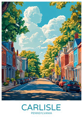Carlisle Pennsylvania Poster Illustration Travel Print Decor Gift Paper Canvas Wall Retro Art