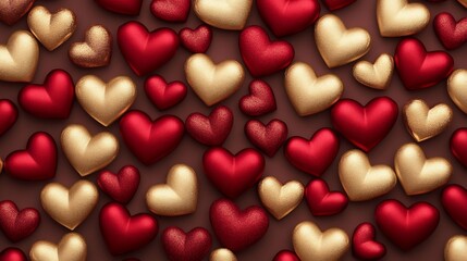 Elegant Romantic 3D Valentine's Day Background with Red and Gold Hearts