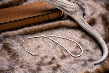 Ottoman Amber Rosary Collection products are natural and concept shot on leather fur (focusing on...