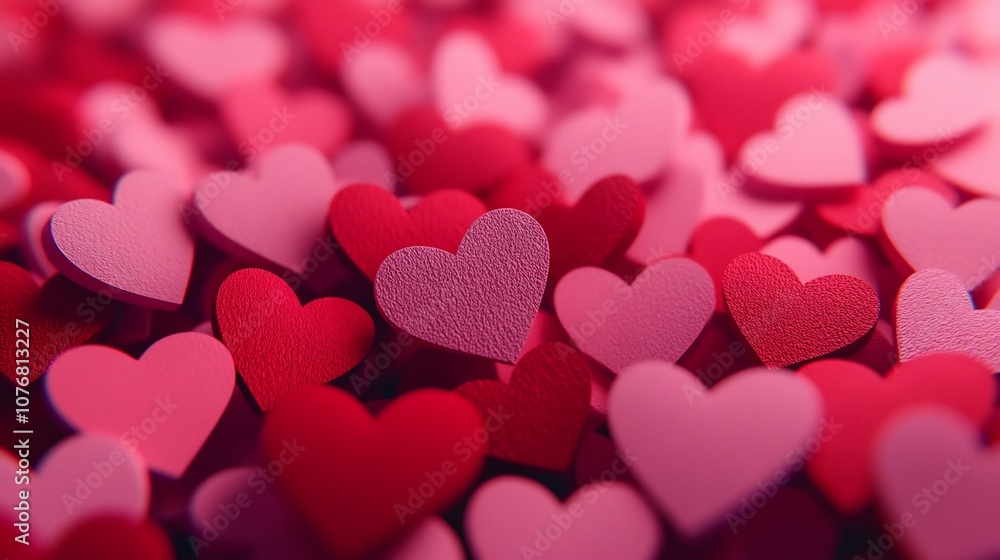 Poster overlapping hearts with gentle bokeh 3d