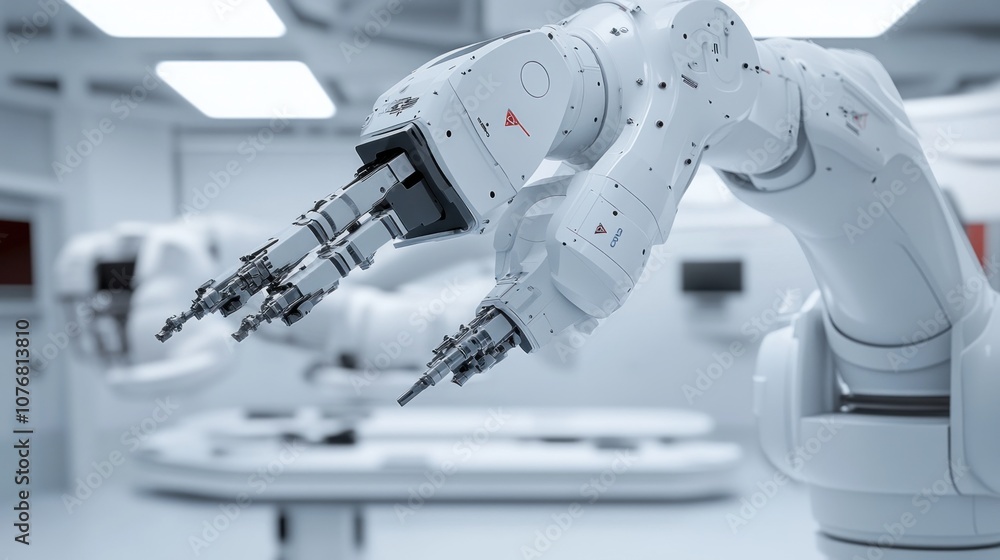 Poster a robotic arm designed for precision tasks in a modern industrial environment.