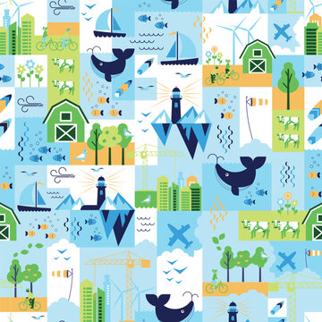 A Beautifully Colorful Pattern Showcasing Nature and Various Adventure Scenes and Scenarios
