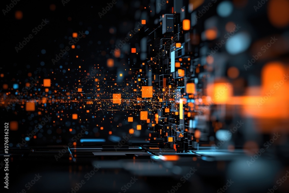 Poster transforming business model innovation amidst disruption an abstract visualization of evolving struc