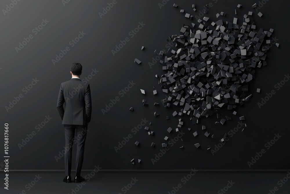 Poster exploring the impact of disruption on business model innovation through a dynamic image of a shatter