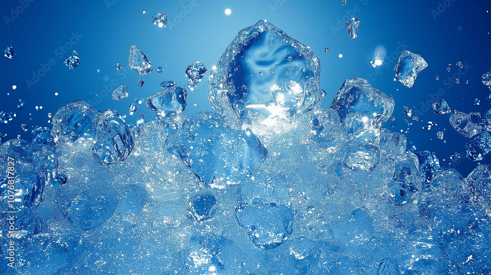 Poster ice crystal explosion: a vibrant close-up captures the dynamic energy of ice crystals exploding agai