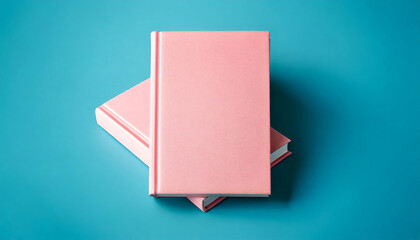 3d mock up pink hard cover book isolated on blue background. empty blank cover book template with copy space for advertisement publishing industry 