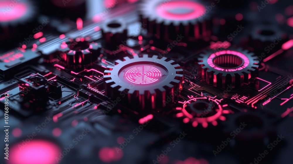 Poster exploring the dynamics of gears and digital symbols for business model innovation and disruption
